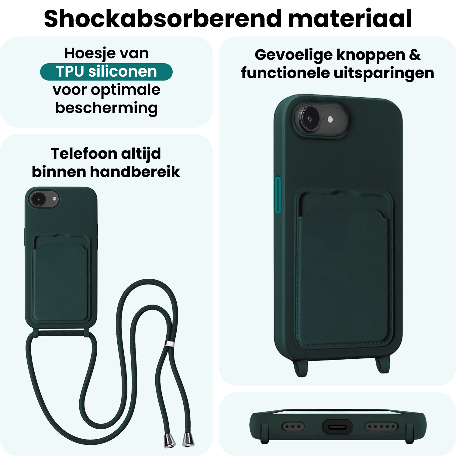 Forterra Forterra iPhone 17e Hoesje Pashouder met Koord - Donkergroen