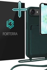 Forterra Forterra iPhone 17e Hoesje Pashouder met Koord Met Screenprotector - Donkergroen
