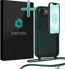 Forterra Forterra iPhone 17e Hoesje Pashouder met Koord Met Screenprotector - Donkergroen