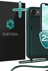 Forterra Forterra iPhone 17e Hoesje Pashouder met Koord Met 2x Screenprotector - Donkergroen