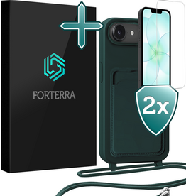 Forterra Forterra iPhone 17e Hoesje Pashouder met Koord Met 2x Screenprotector - Donkergroen