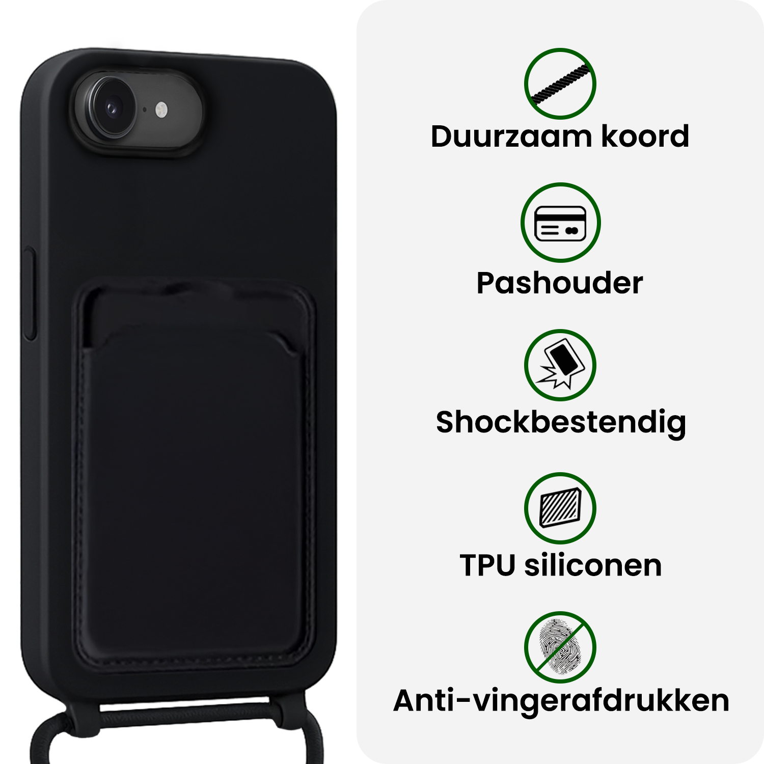 BASEY. BASEY. iPhone 17e Hoesje Pashouder met Koord - Zwart