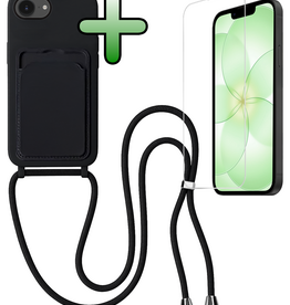 BASEY. BASEY. iPhone 17e Hoesje Pashouder met Koord Met Screenprotector - Zwart