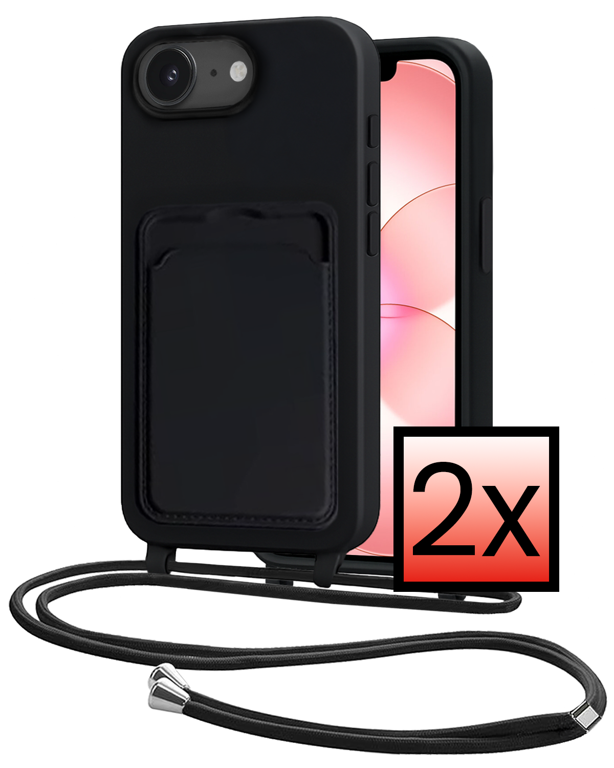 NoXx NoXx iPhone 17e Hoesje Pashouder met Koord - Zwart - 2 PACK