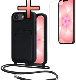 NoXx NoXx iPhone 17e Hoesje Pashouder met Koord Met Screenprotector - Zwart