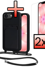 NoXx NoXx iPhone 17e Hoesje Pashouder met Koord Met 2x Screenprotector - Zwart