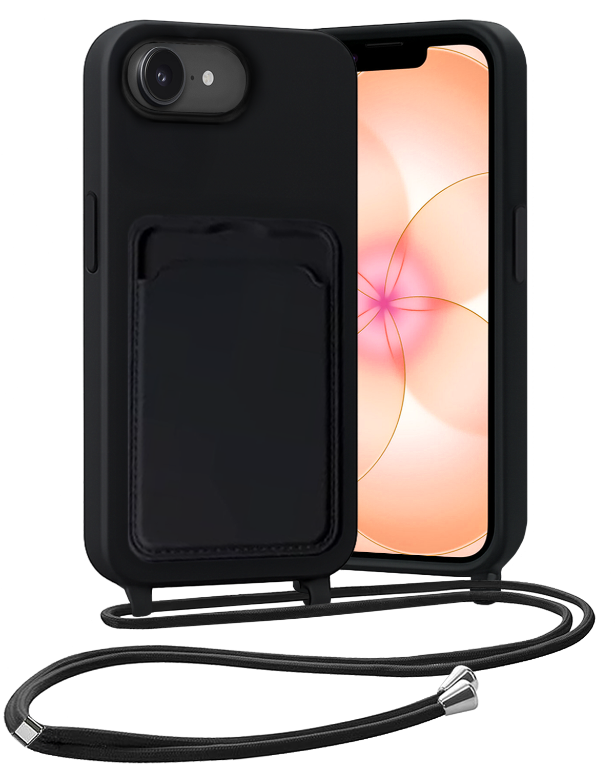 Nomfy Nomfy iPhone 17e Hoesje Pashouder met Koord - Zwart