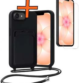 Nomfy Nomfy iPhone 17e Hoesje Pashouder met Koord Met Screenprotector - Zwart