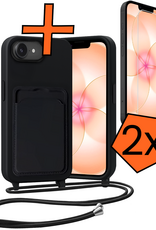Nomfy Nomfy iPhone 17e Hoesje Pashouder met Koord Met 2x Screenprotector - Zwart