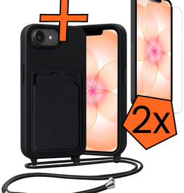 Nomfy Nomfy iPhone 17e Hoesje Pashouder met Koord Met 2x Screenprotector - Zwart