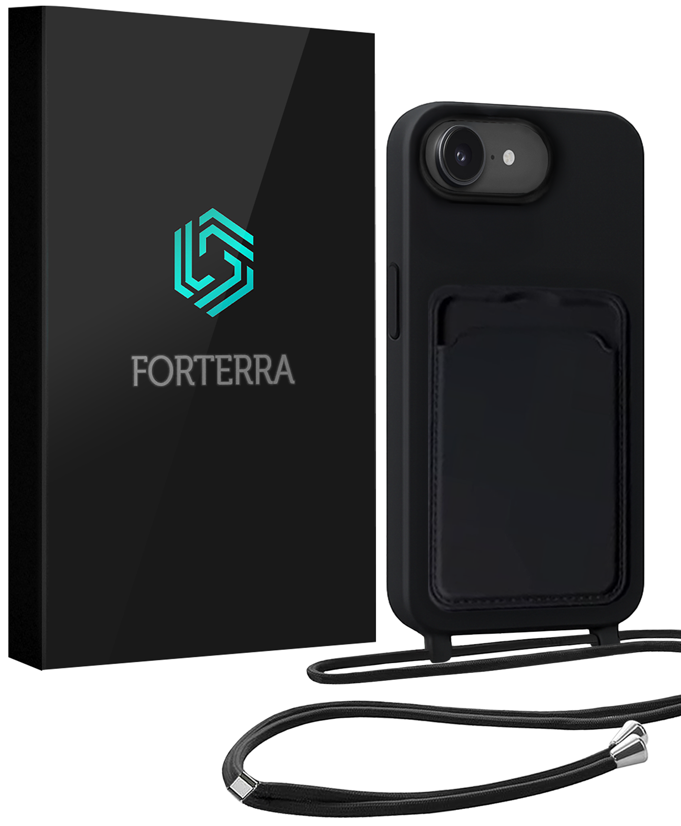 Forterra Forterra iPhone 17e Hoesje Pashouder met Koord - Zwart