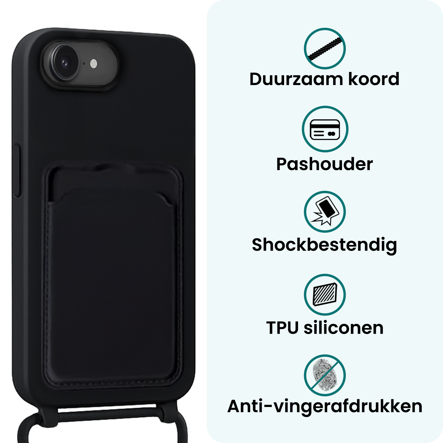 Forterra Forterra iPhone 17e Hoesje Pashouder met Koord - Zwart - 2 PACK