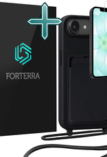 Forterra Forterra iPhone 17e Hoesje Pashouder met Koord Met Screenprotector - Zwart