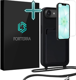 Forterra Forterra iPhone 17e Hoesje Pashouder met Koord Met Screenprotector - Zwart