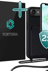 Forterra Forterra iPhone 17e Hoesje Pashouder met Koord Met 2x Screenprotector - Zwart