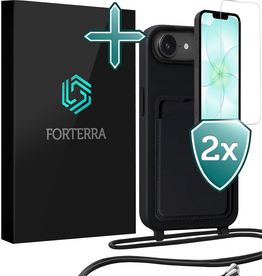 Forterra Forterra iPhone 17e Hoesje Pashouder met Koord Met 2x Screenprotector - Zwart