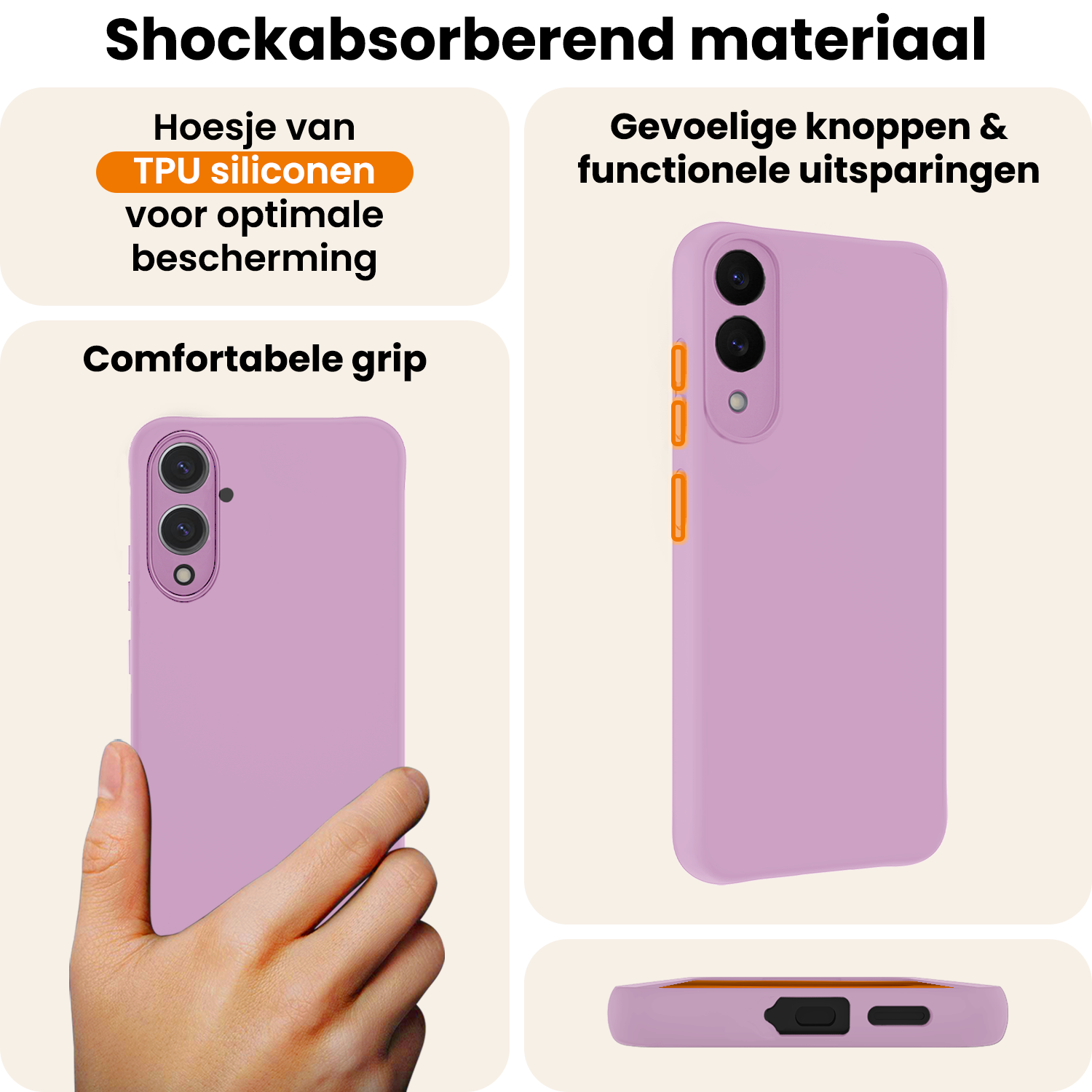 Nomfy Nomfy Samsung Galaxy S25 Edge Hoesje Siliconen Met 2x Screenprotector - Lila