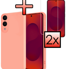NoXx NoXx Samsung Galaxy S25 Edge Hoesje Siliconen Met 2x Screenprotector - Lichtroze