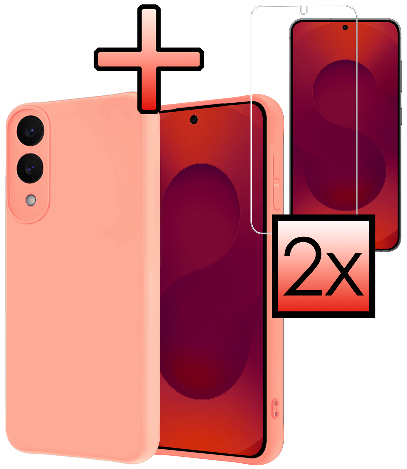 NoXx NoXx Samsung Galaxy S25 Edge Hoesje Siliconen Met 2x Screenprotector - Lichtroze