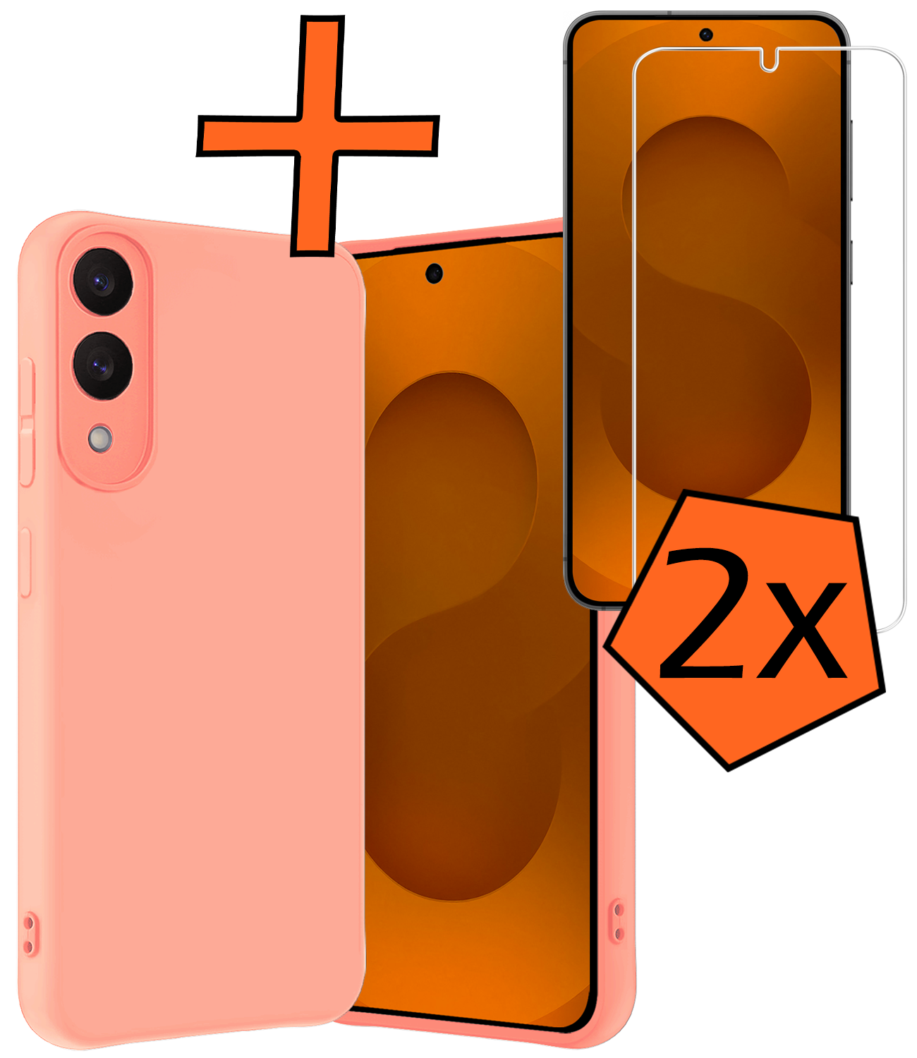 Nomfy Nomfy Samsung Galaxy S25 Edge Hoesje Siliconen Met 2x Screenprotector - Lichtroze