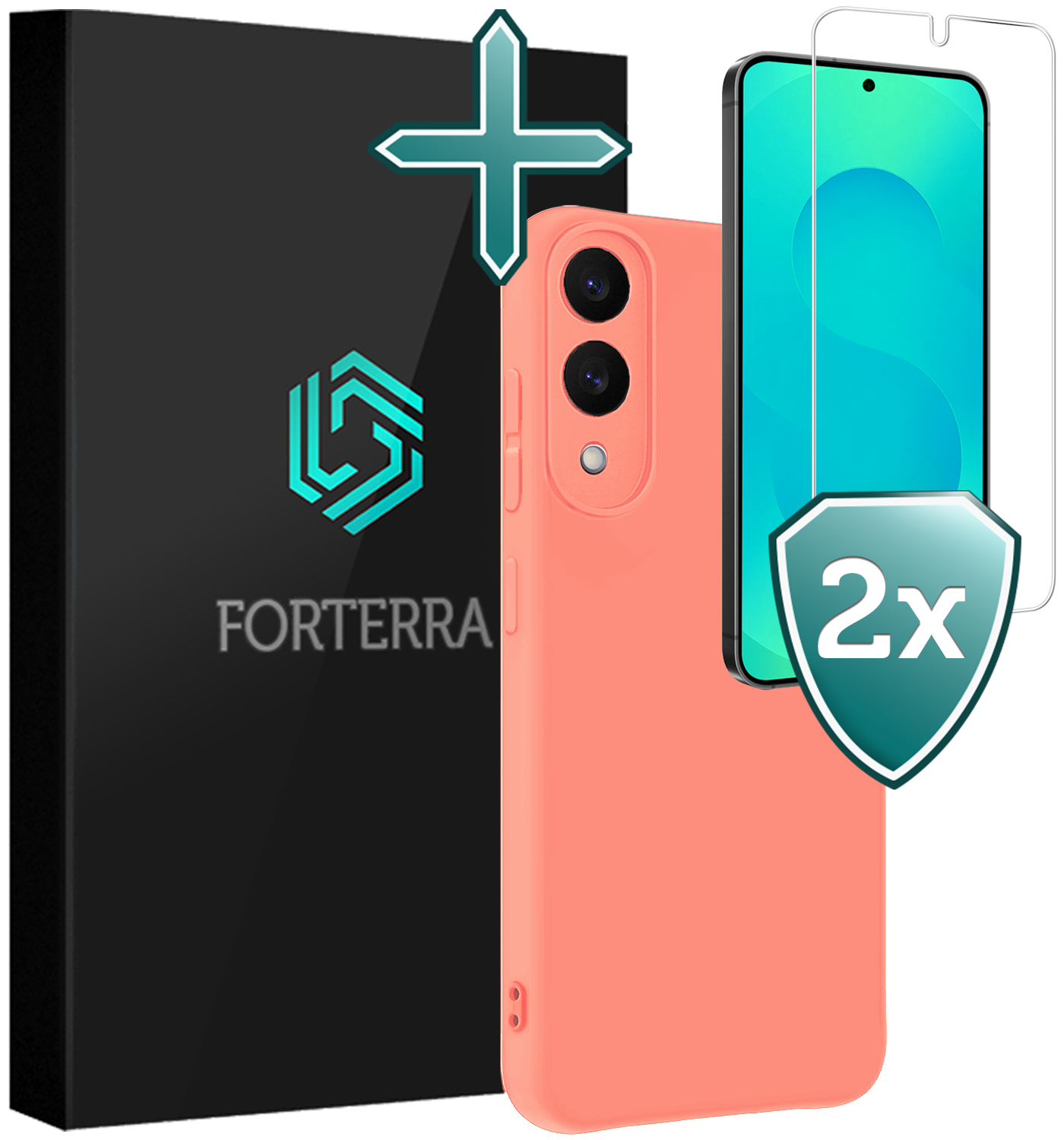 Forterra Forterra Samsung Galaxy S25 Edge Hoesje Siliconen Met 2x Screenprotector - Lichtroze