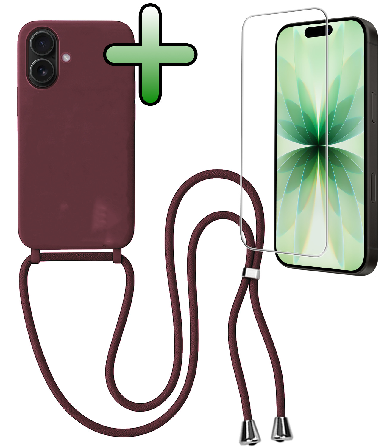 BASEY. BASEY. iPhone 17 Hoesje met Koord Met Screenprotector - Aubergine