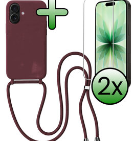 BASEY. BASEY. iPhone 17 Hoesje met Koord Met 2x Screenprotector - Aubergine