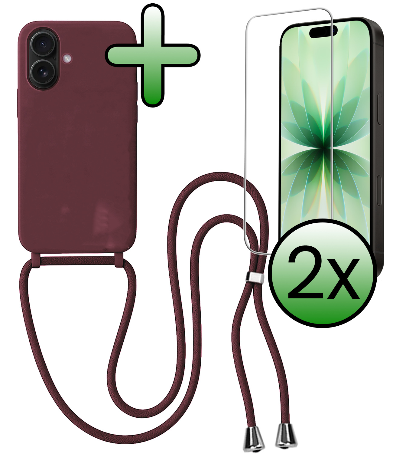 BASEY. BASEY. iPhone 17 Hoesje met Koord Met 2x Screenprotector - Aubergine