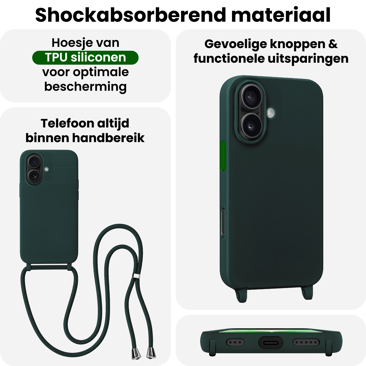 BASEY. BASEY. iPhone 17 Hoesje met Koord - Donkergroen - 2 PACK