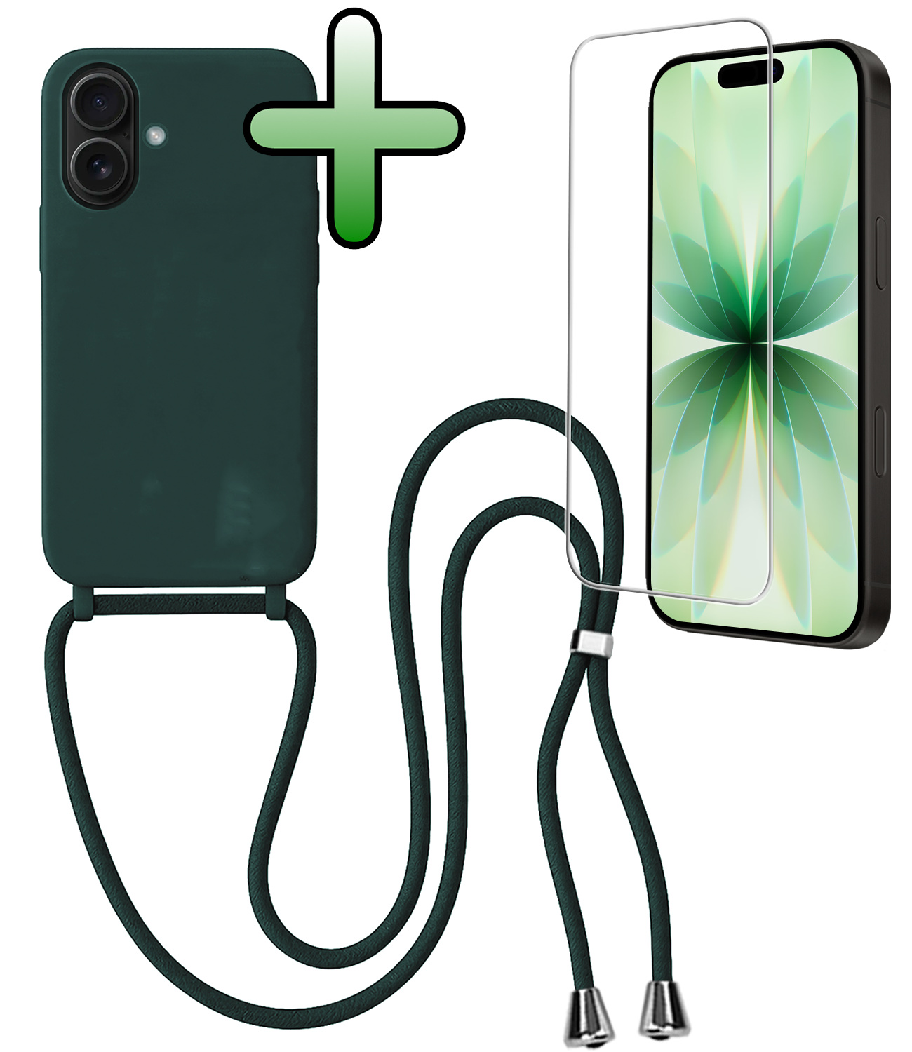 BASEY. BASEY. iPhone 17 Hoesje met Koord Met Screenprotector - Donkergroen
