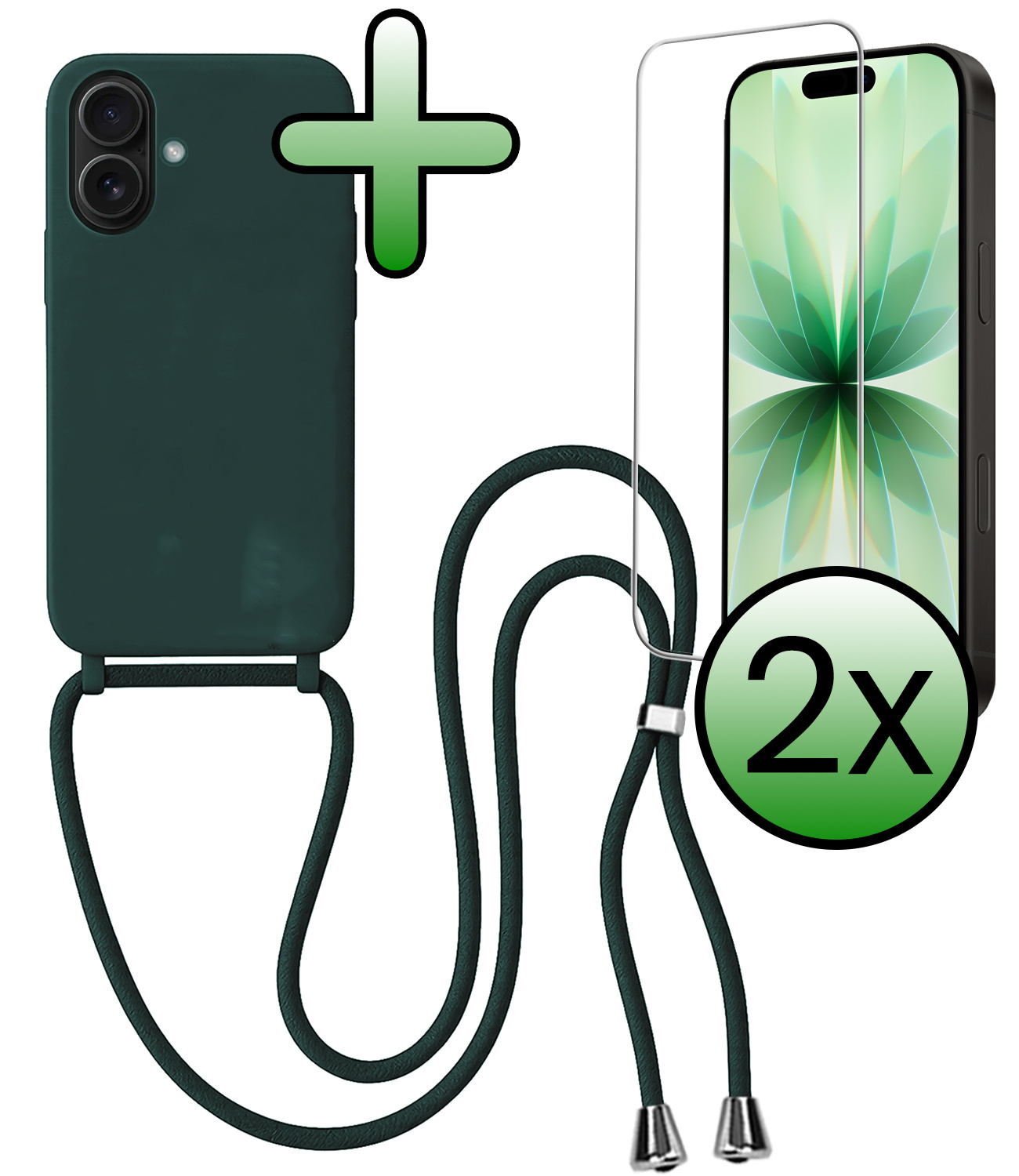 BASEY. BASEY. iPhone 17 Hoesje met Koord Met 2x Screenprotector - Donkergroen