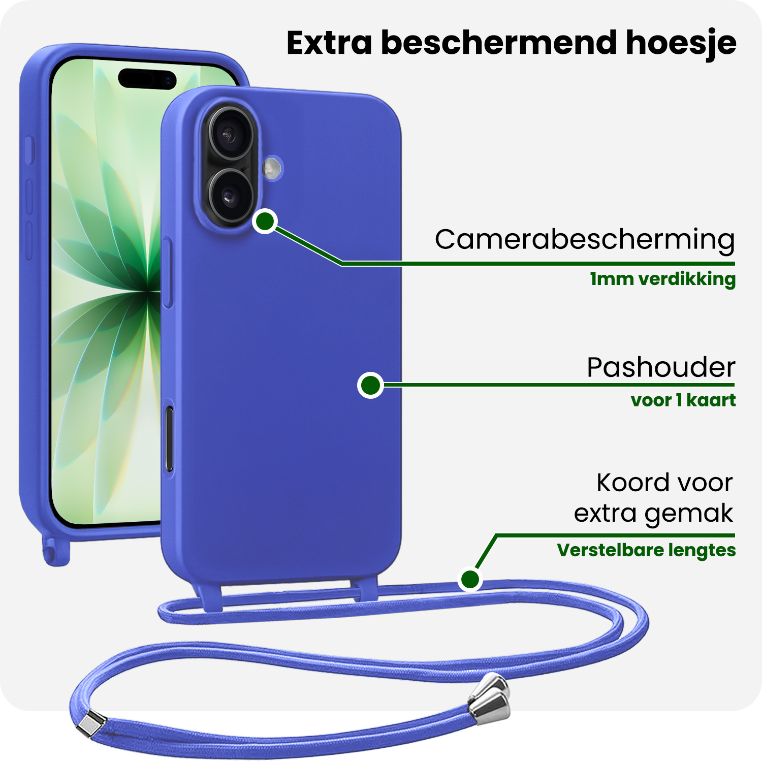 BASEY. BASEY. iPhone 17 Hoesje met Koord - Fel Blauw - 2 PACK