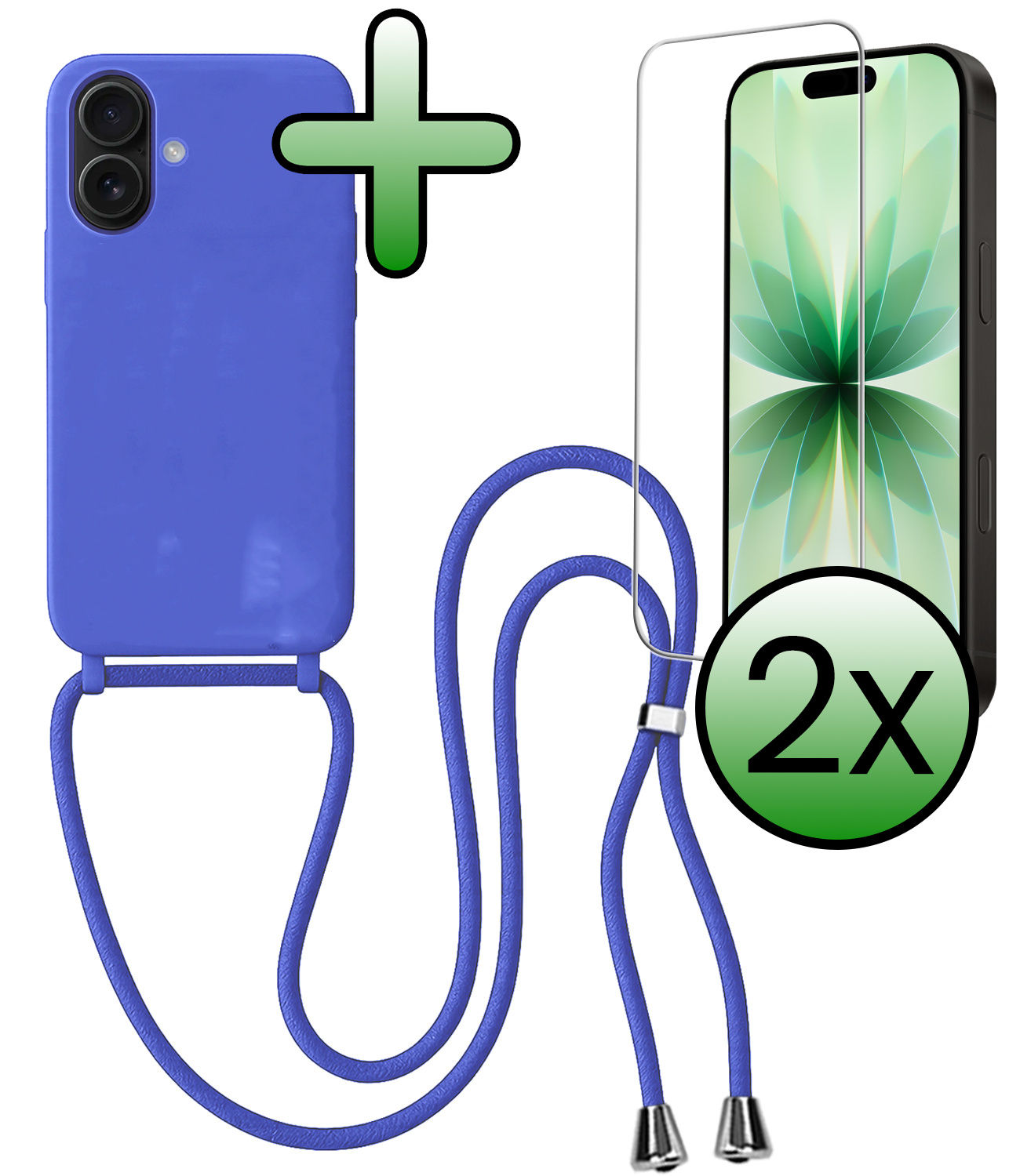 BASEY. BASEY. iPhone 17 Hoesje met Koord Met 2x Screenprotector - Fel Blauw