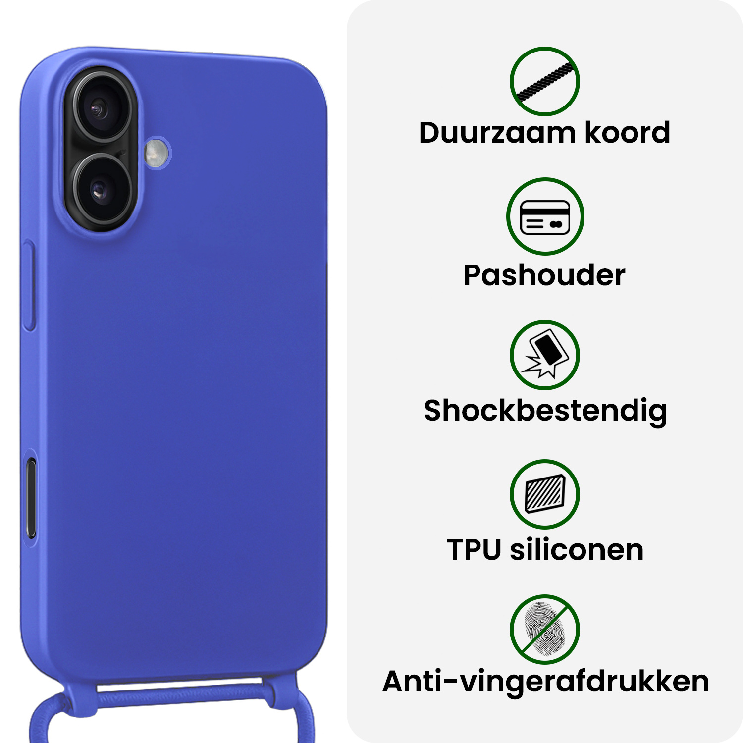 BASEY. BASEY. iPhone 17 Hoesje met Koord Met 2x Screenprotector - Fel Blauw