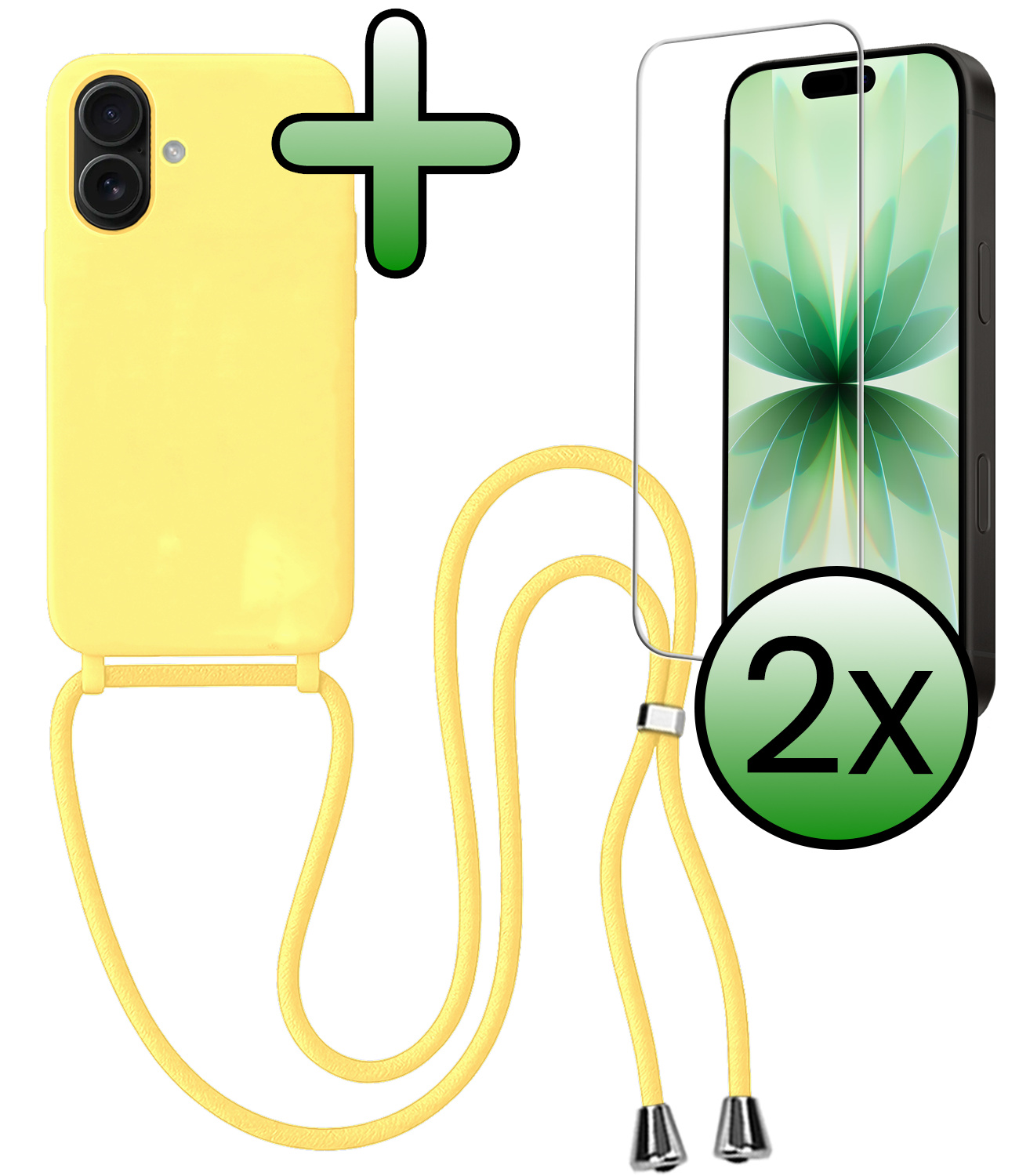 BASEY. BASEY. iPhone 17 Hoesje met Koord Met 2x Screenprotector - Geel