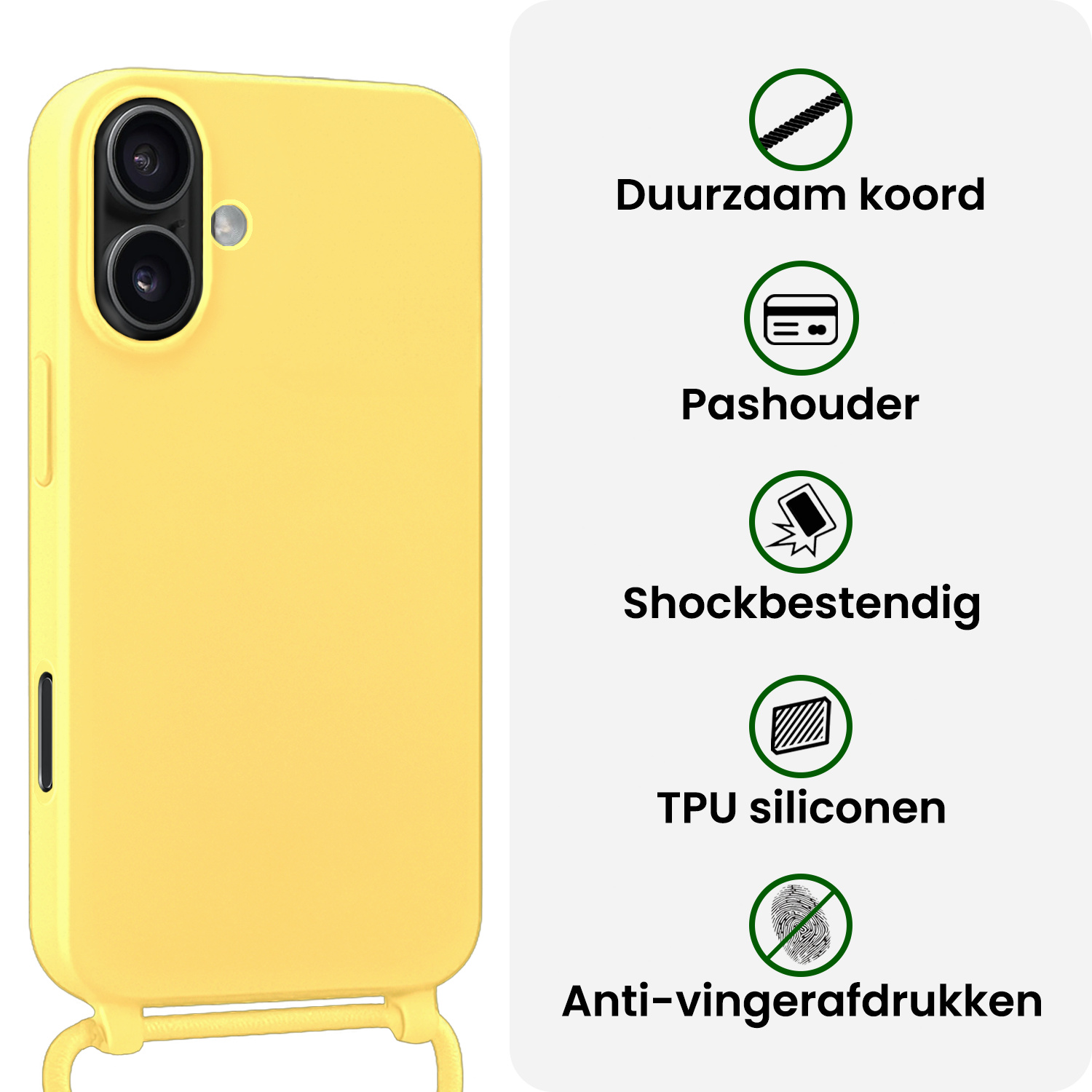 BASEY. BASEY. iPhone 17 Hoesje met Koord Met 2x Screenprotector - Geel