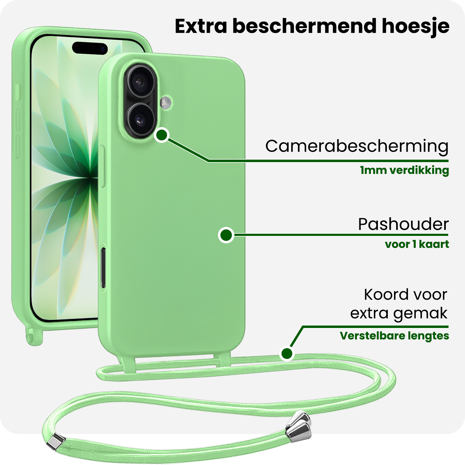 BASEY. BASEY. iPhone 17 Hoesje met Koord - Groen - 2 PACK