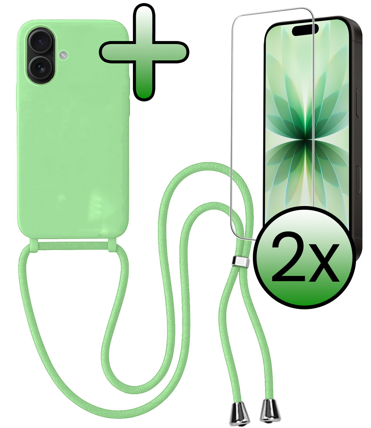 BASEY. BASEY. iPhone 17 Hoesje met Koord Met 2x Screenprotector - Groen