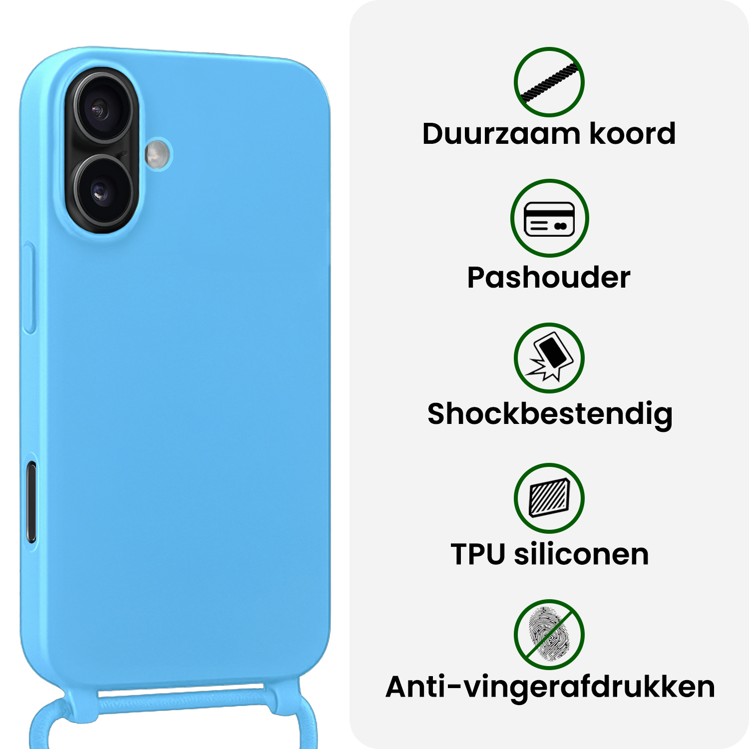 BASEY. BASEY. iPhone 17 Hoesje met Koord Met Screenprotector - Lichtblauw