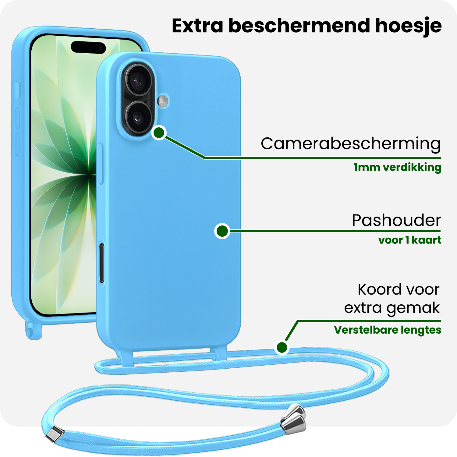 BASEY. BASEY. iPhone 17 Hoesje met Koord Met Screenprotector - Lichtblauw
