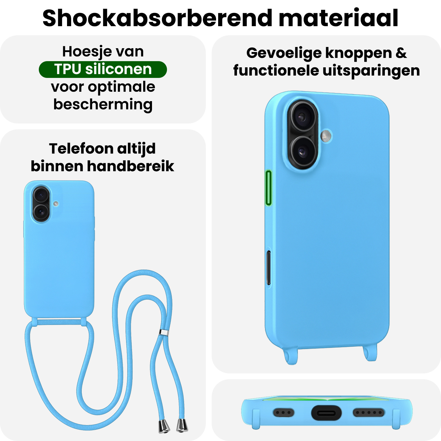 BASEY. BASEY. iPhone 17 Hoesje met Koord Met Screenprotector - Lichtblauw