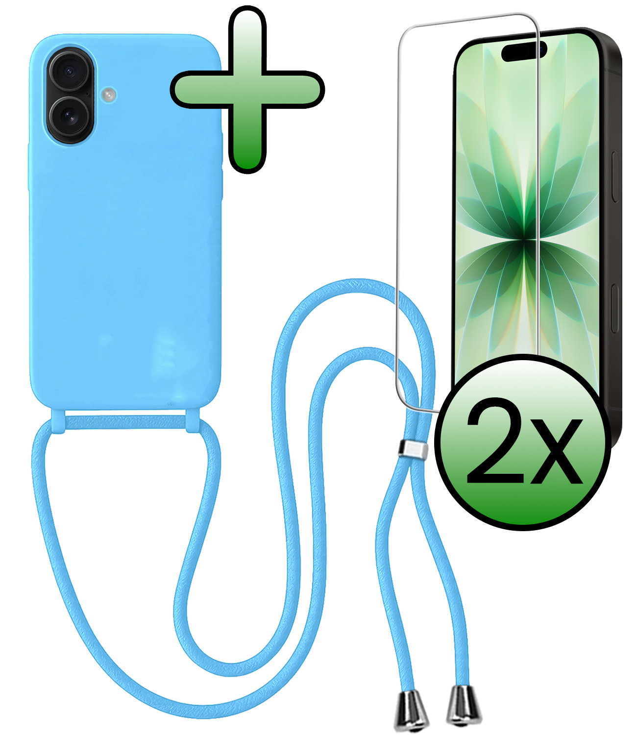 BASEY. BASEY. iPhone 17 Hoesje met Koord Met 2x Screenprotector - Lichtblauw