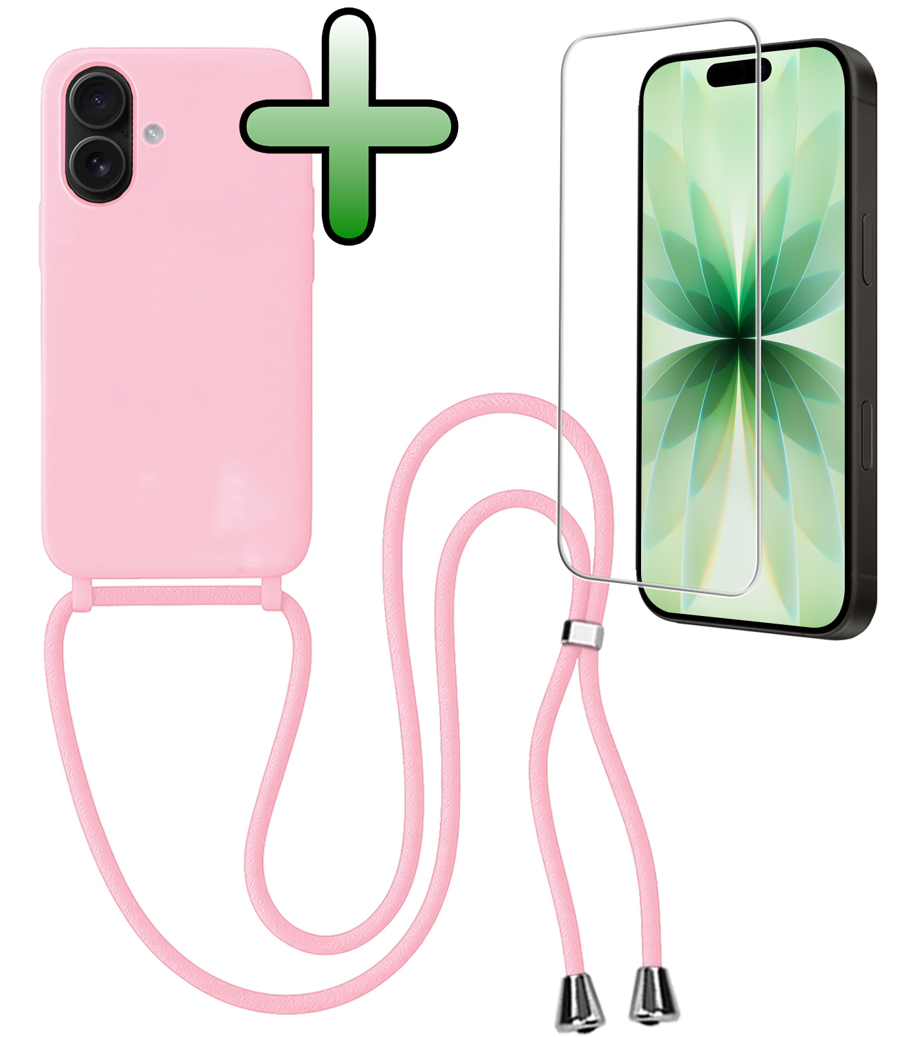 BASEY. BASEY. iPhone 17 Hoesje met Koord Met Screenprotector - Lichtroze