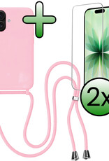 BASEY. BASEY. iPhone 17 Hoesje met Koord Met 2x Screenprotector - Lichtroze