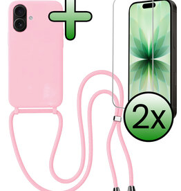 BASEY. BASEY. iPhone 17 Hoesje met Koord Met 2x Screenprotector - Lichtroze