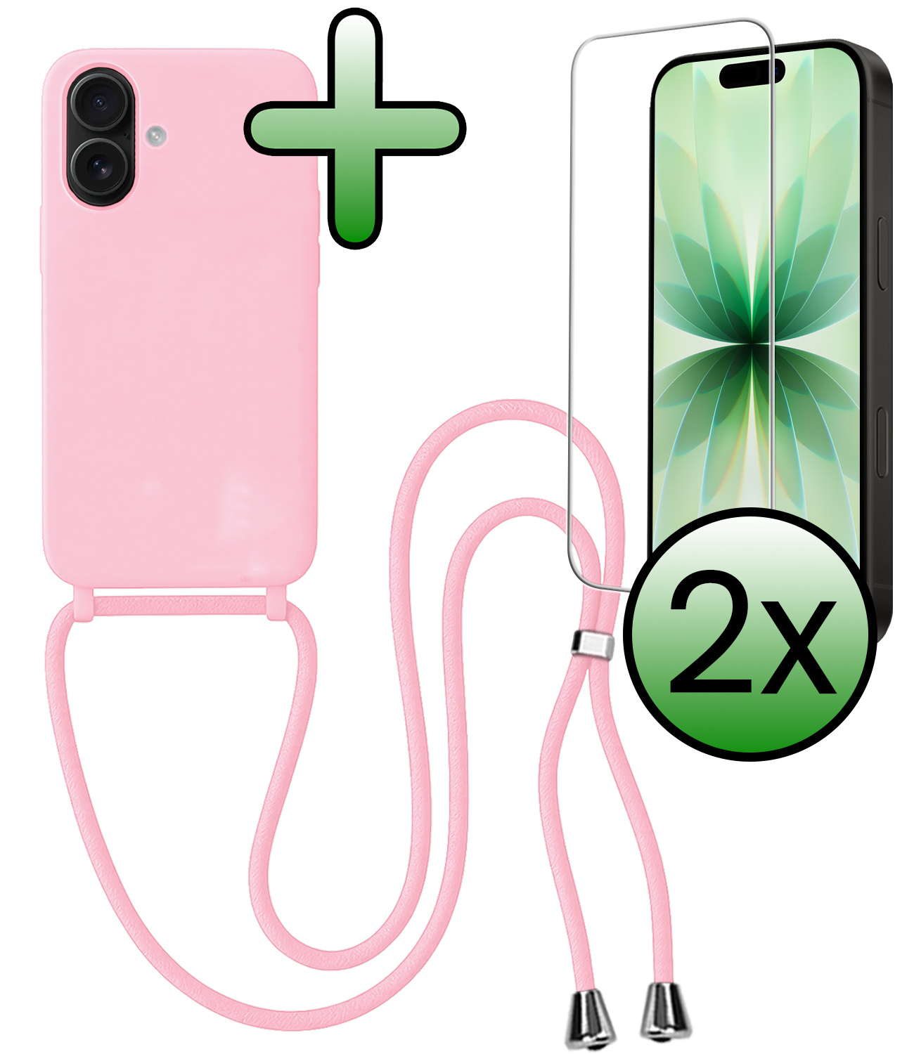 BASEY. BASEY. iPhone 17 Hoesje met Koord Met 2x Screenprotector - Lichtroze