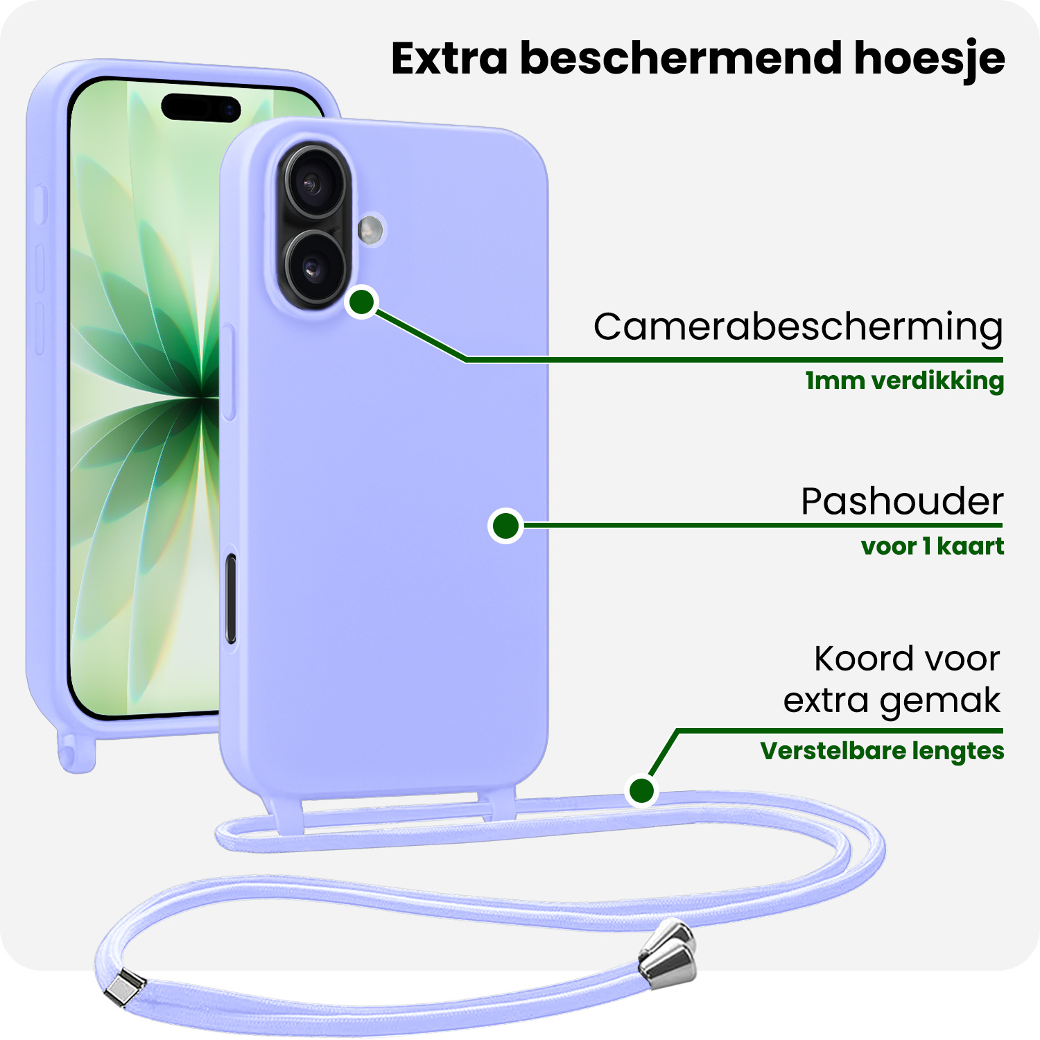 BASEY. BASEY. iPhone 17 Hoesje met Koord Met Screenprotector - Lila