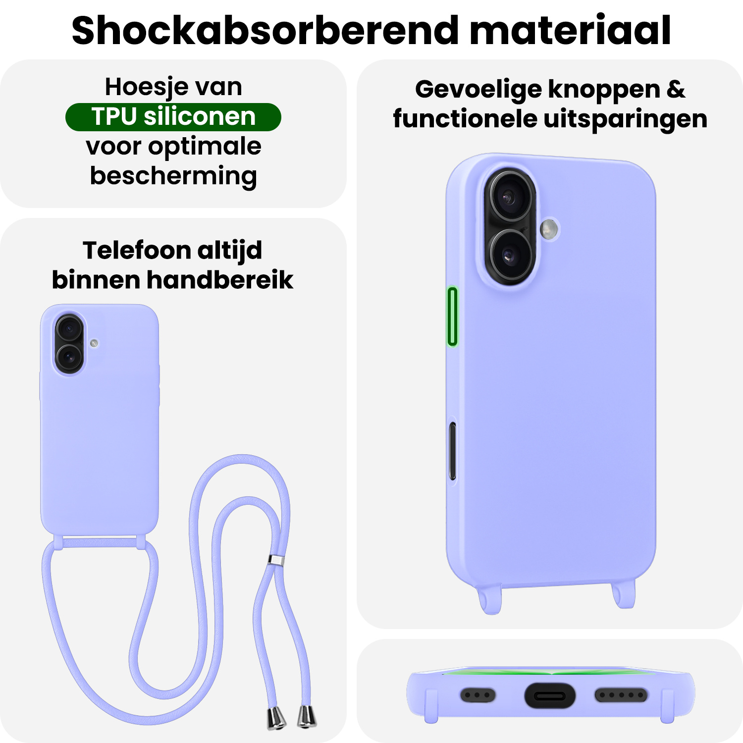BASEY. BASEY. iPhone 17 Hoesje met Koord Met Screenprotector - Lila
