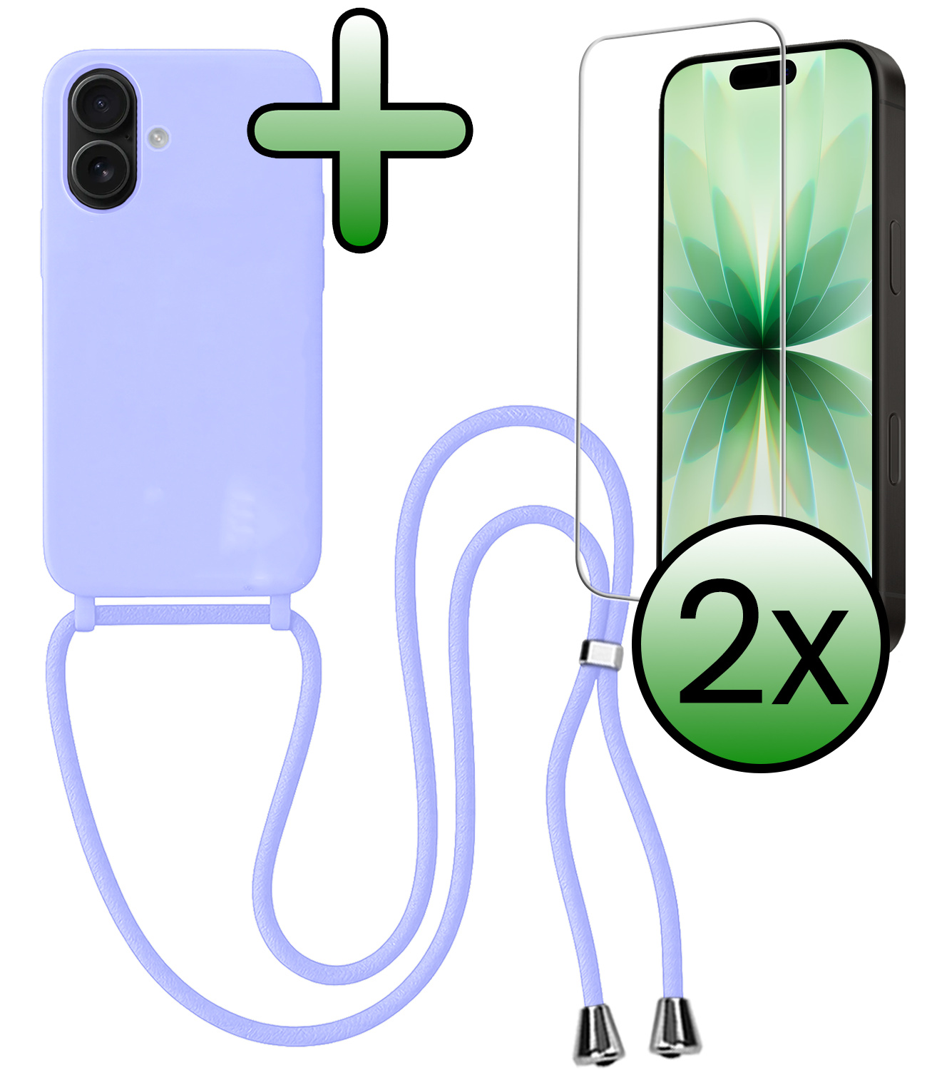 BASEY. BASEY. iPhone 17 Hoesje met Koord Met 2x Screenprotector - Lila