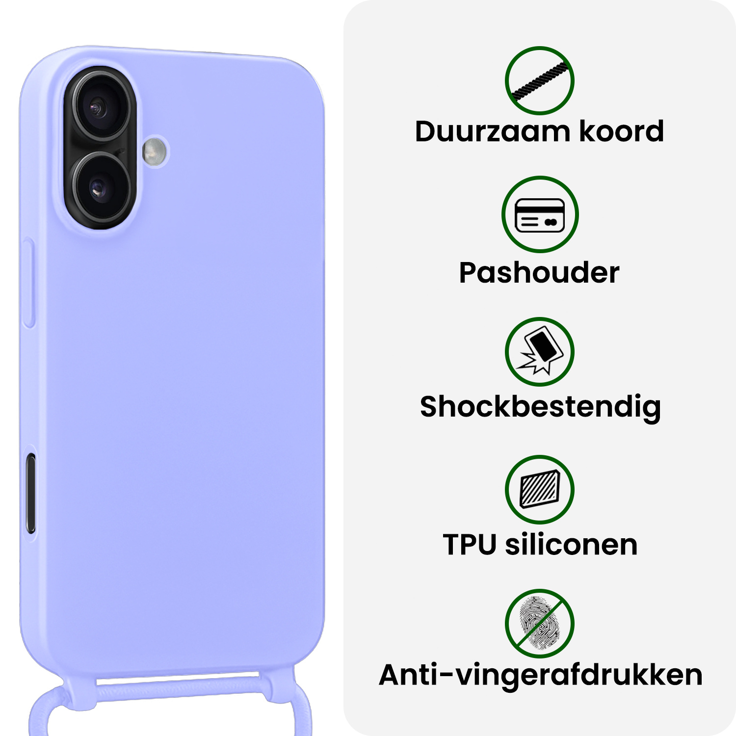 BASEY. BASEY. iPhone 17 Hoesje met Koord Met 2x Screenprotector - Lila